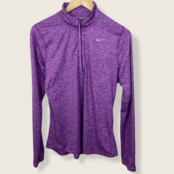 Nike Purple 1/2 Zip Long Sleeve Running Top Size Medium Sweat Wicking Active Top - Picture 2 of 14